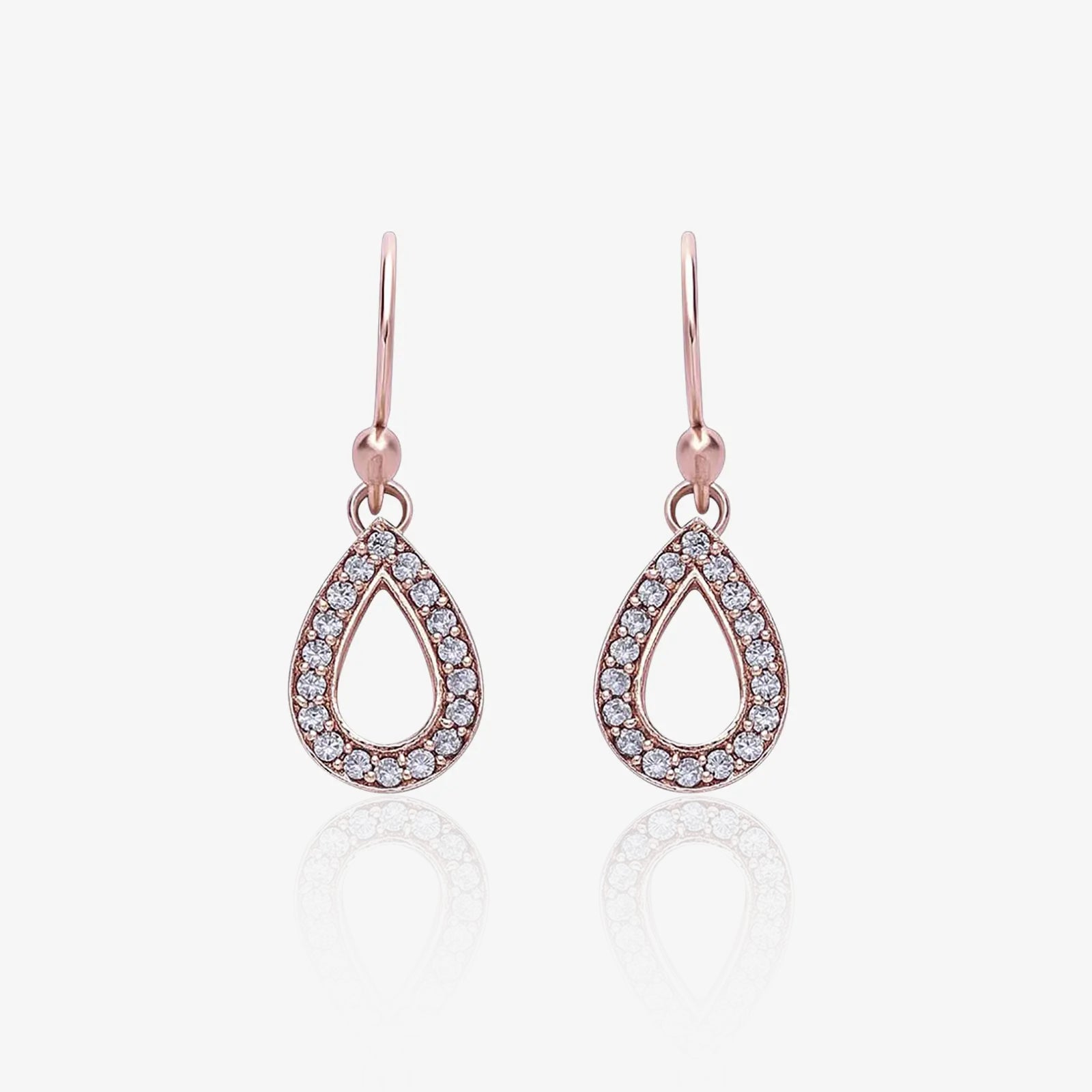 Rose Gold-Plated Silver CZ Raindrop Dangle Earrings - Tweov Jewels