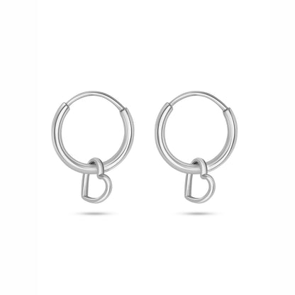 Pure 925 Silver Earrings - Heart-in Loop Ring Model - Tweov Jewels