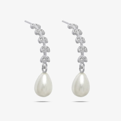 CZ Long Silver Pearl Earrings - Tweov Jewels