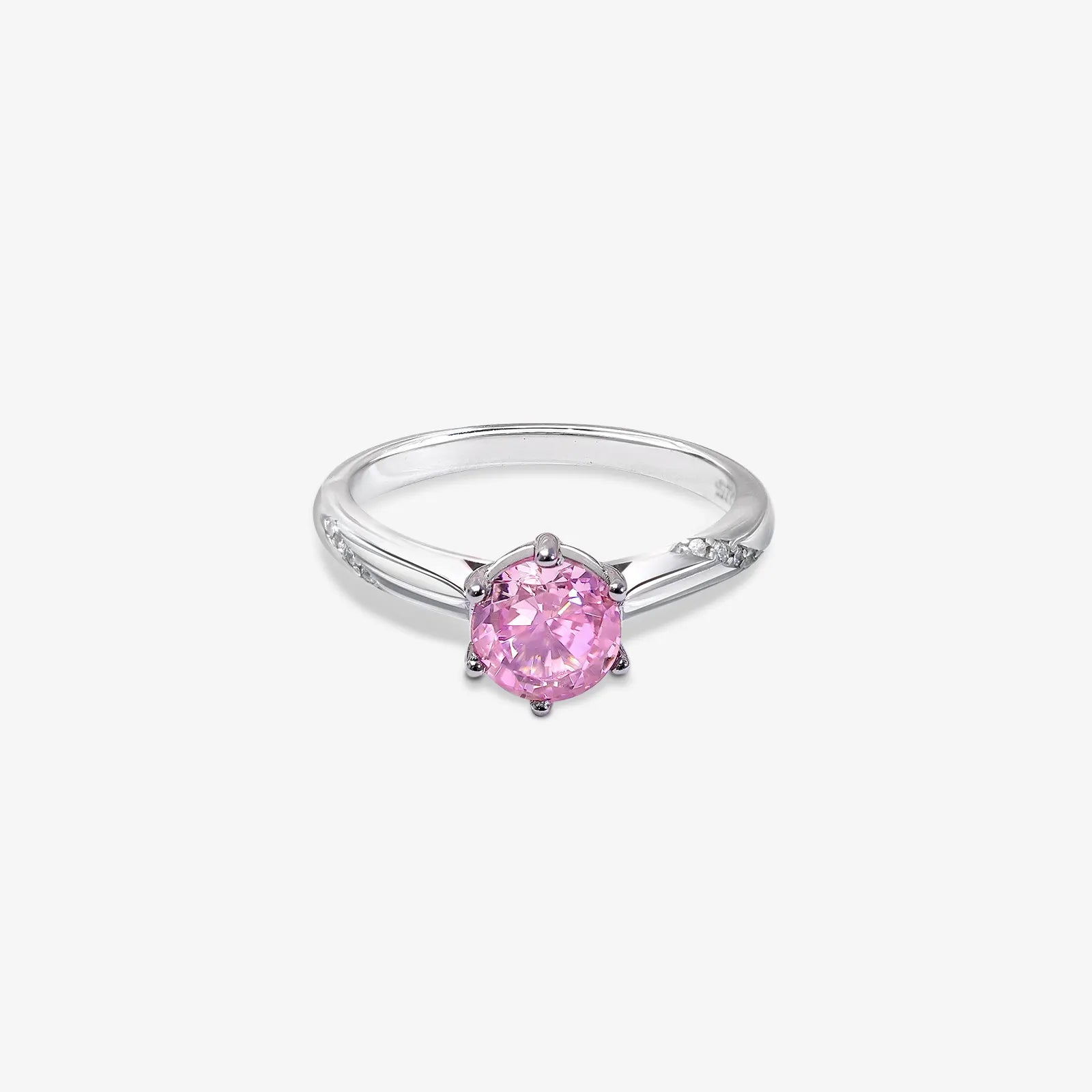Pink Round Solitaire Diamond Silver Ring - Tweov Jewels