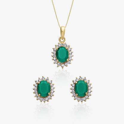 Gold-Plated CZ Emerald Pendant & Earrings Set