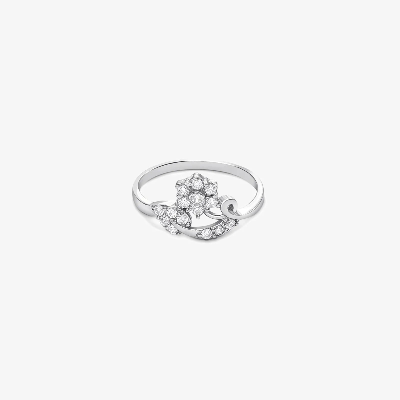 Silver CZ Floral Design Leaf Ring - Tweov Jewels