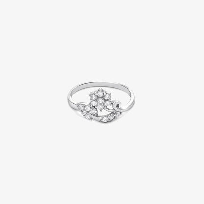 Silver CZ Floral Design Leaf Ring - Tweov Jewels