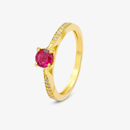 Gold Plated Silver Solitaire CZ Ruby Ring - Tweov Jewels