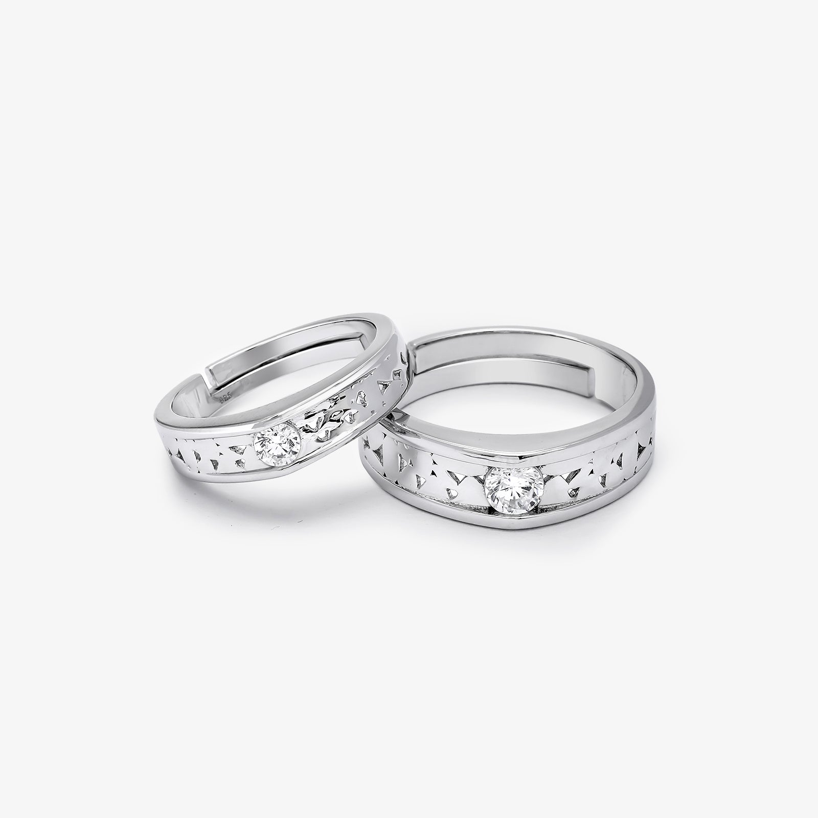 Shard Texture Couple Rings for Men & Women – 925 Sterling Silver Rhodium Plated