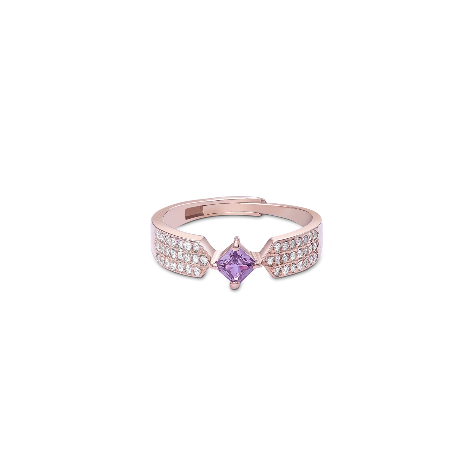 Pure Silver Ring - Adjustable Model With Purple & CZ Gems - Tweov Jewels