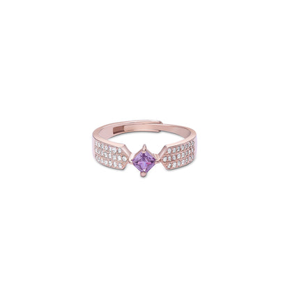 Pure Silver Ring - Adjustable Model With Purple & CZ Gems - Tweov Jewels