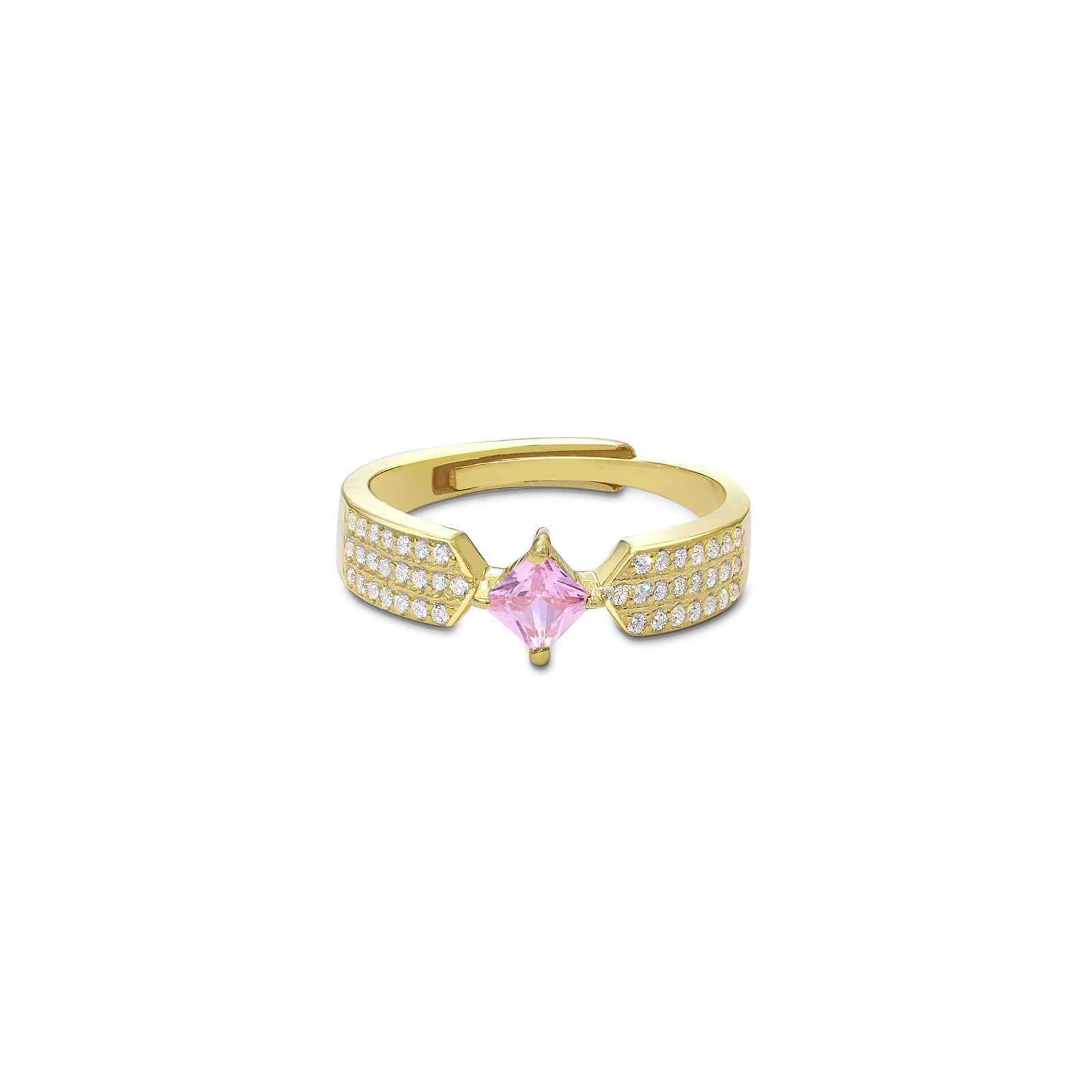 Pure Silver Ring - Adjustable Model With Pink & CZ Gems - Tweov Jewels