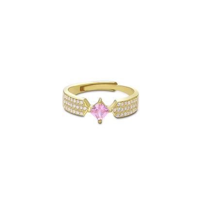 Pure Silver Ring - Adjustable Model With Pink & CZ Gems - Tweov Jewels