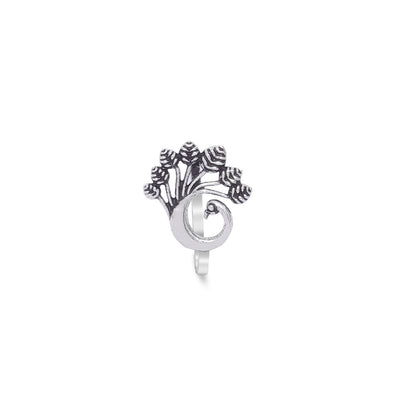 Pure Silver Nose Ring - Majestic Plumage of Oxidised Peacock - Tweov Jewels