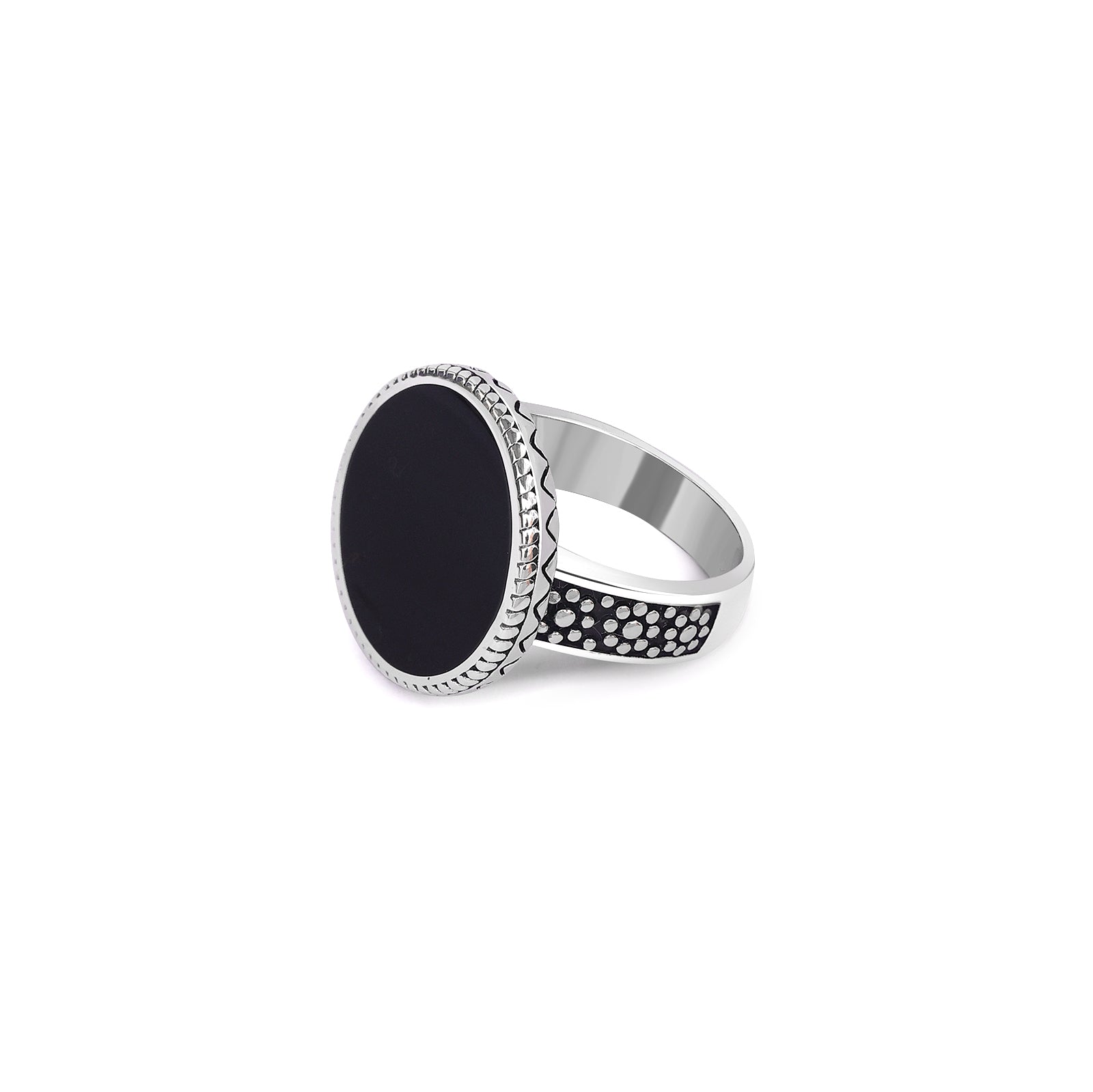 Pure Silver Ring - Floral Dots With Round Black Onyx - Tweov Jewels
