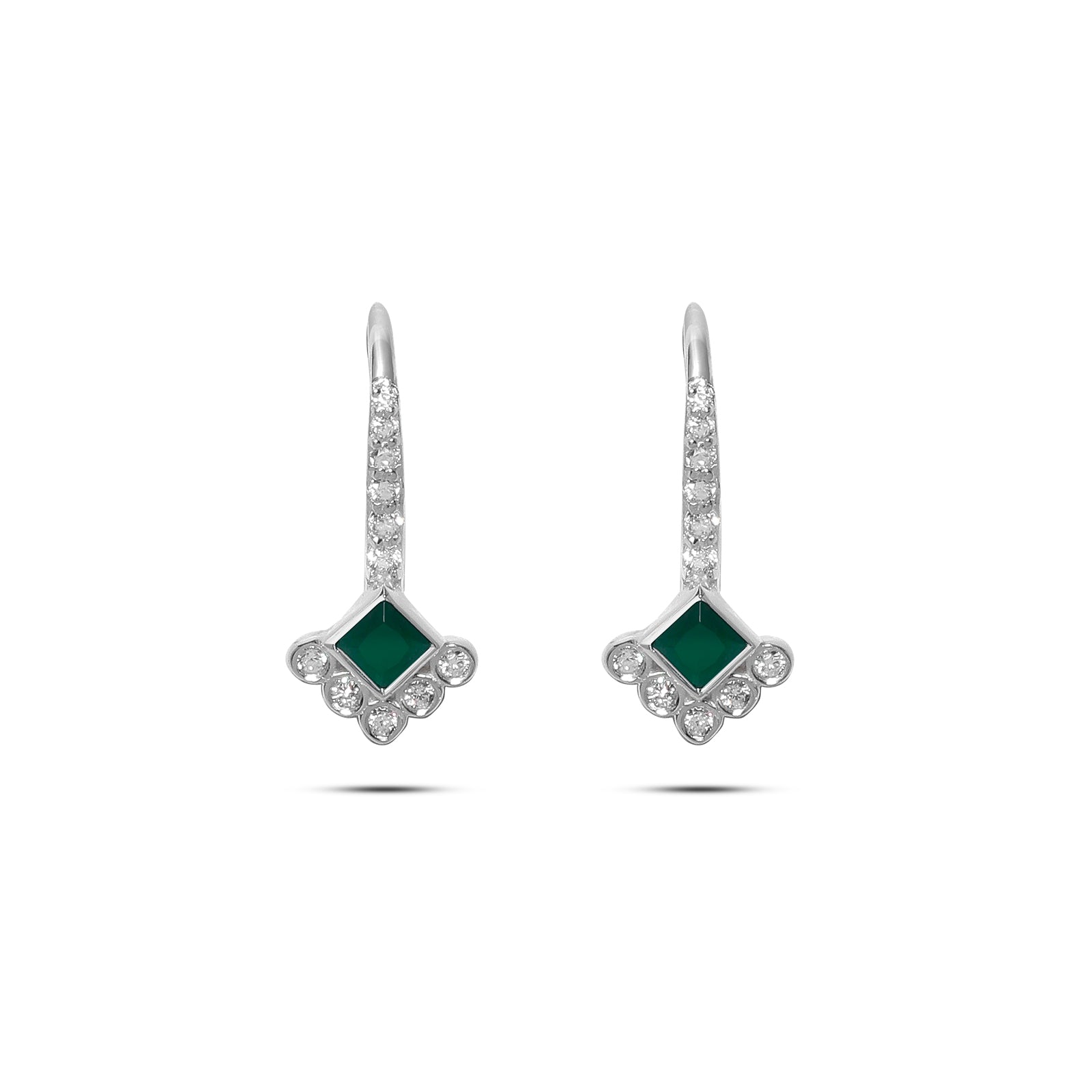 925 Sterling Silver Green Stone Studded Dangle Earrings - Tweov Jewels