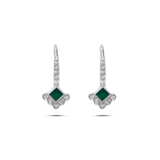 925 Sterling Silver Green Stone Studded Dangle Earrings - Tweov Jewels