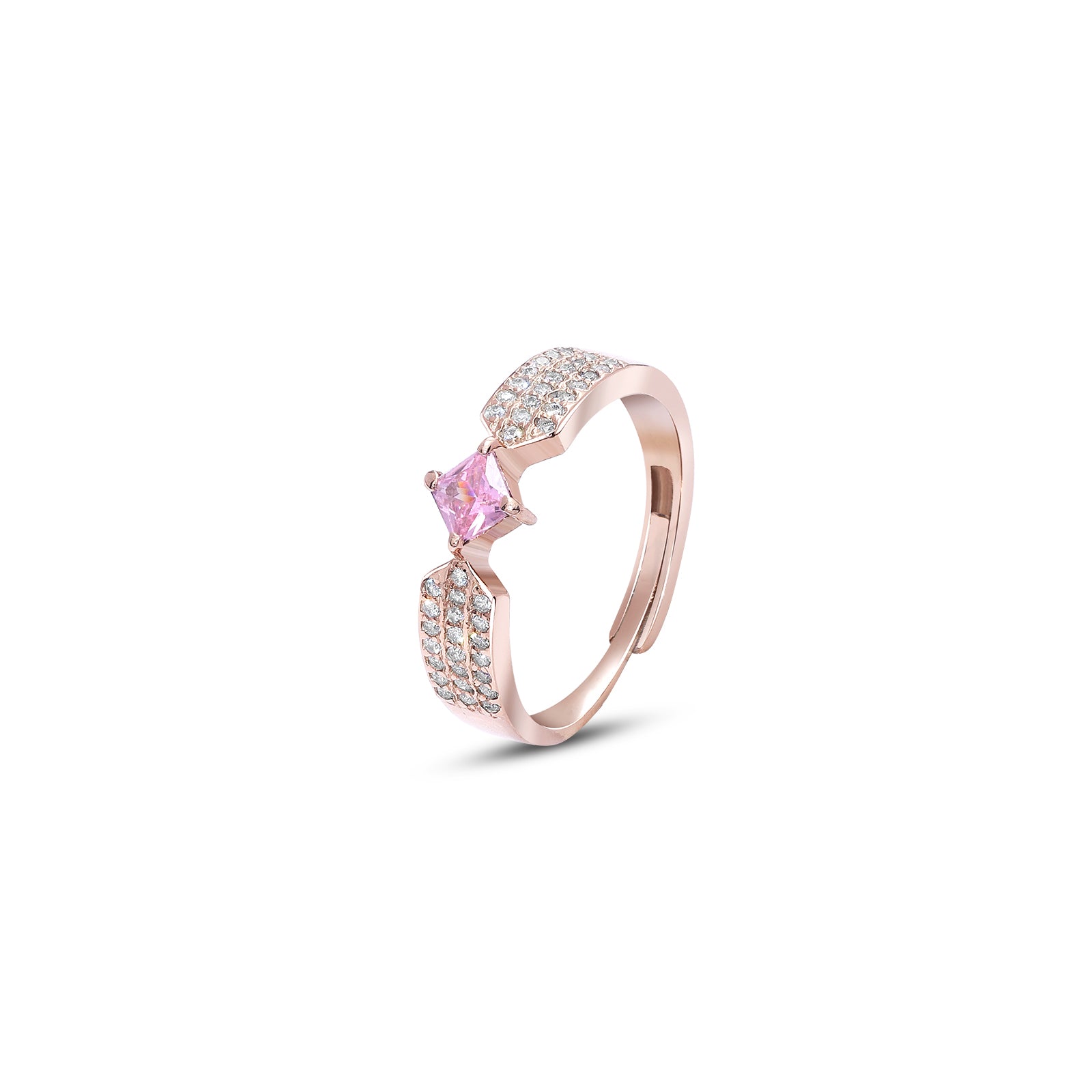 Pure Silver Ring - CZ Elegance With Pink  Stone Charm - Tweov Jewels