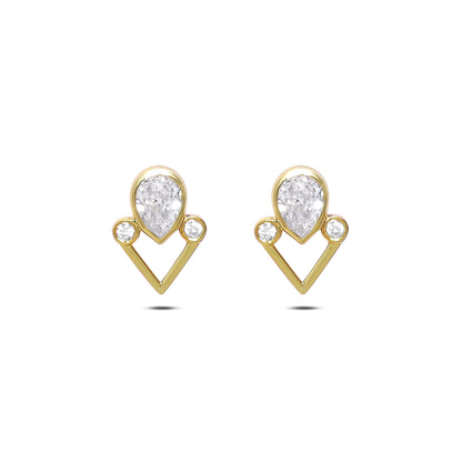 Pure Silver Earrings - Dew Drop in Zirconia Heart - Tweov Jewels