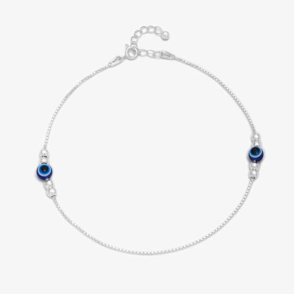 Women's Silver Evil Eye Chain Anklet - Tweov Jewels