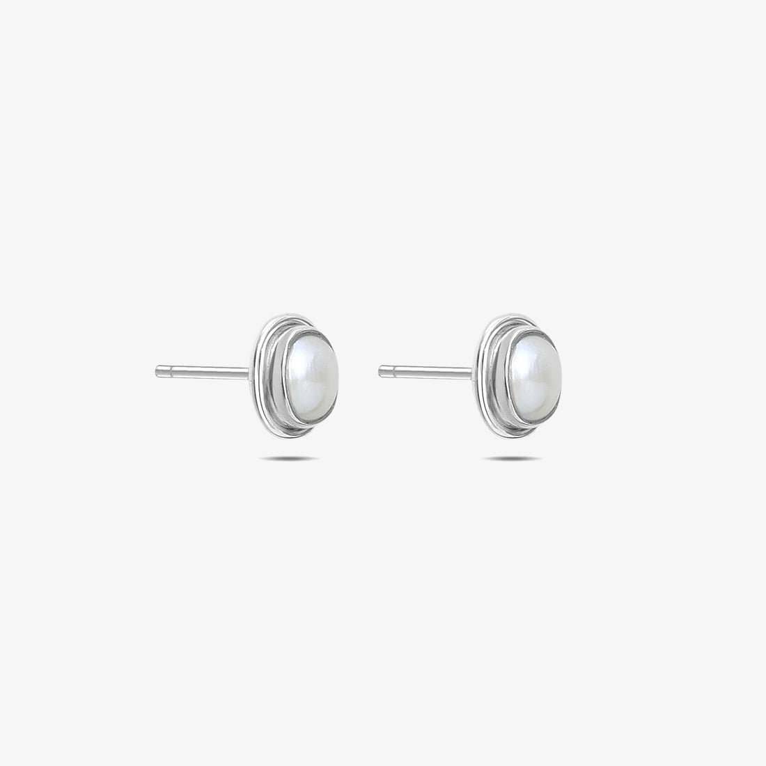 White Oval Silver Pearl Stud Earrings - Tweov Jewels