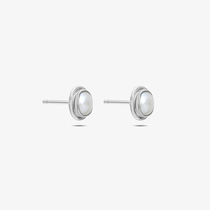 White Oval Silver Pearl Stud Earrings - Tweov Jewels