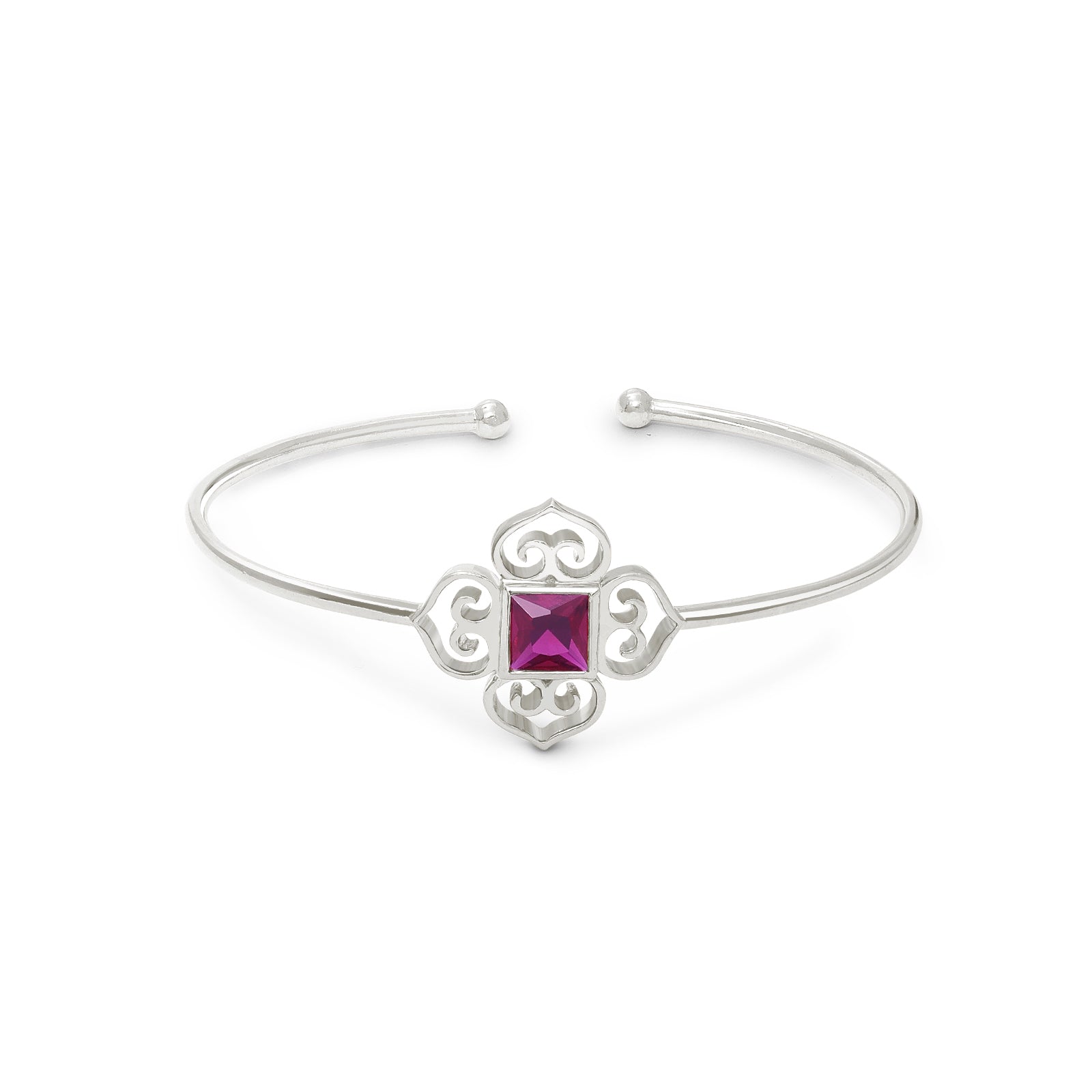 Floral Design with Ruby Stone Pure Sterling Silver Bracelet - Tweov Jewels