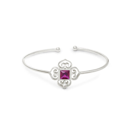 Floral Design with Ruby Stone Pure Sterling Silver Bracelet - Tweov Jewels