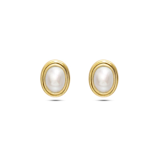 Pure Silver Earrings - Gleaming Gold-Plated Pearl Stud - Tweov Jewels