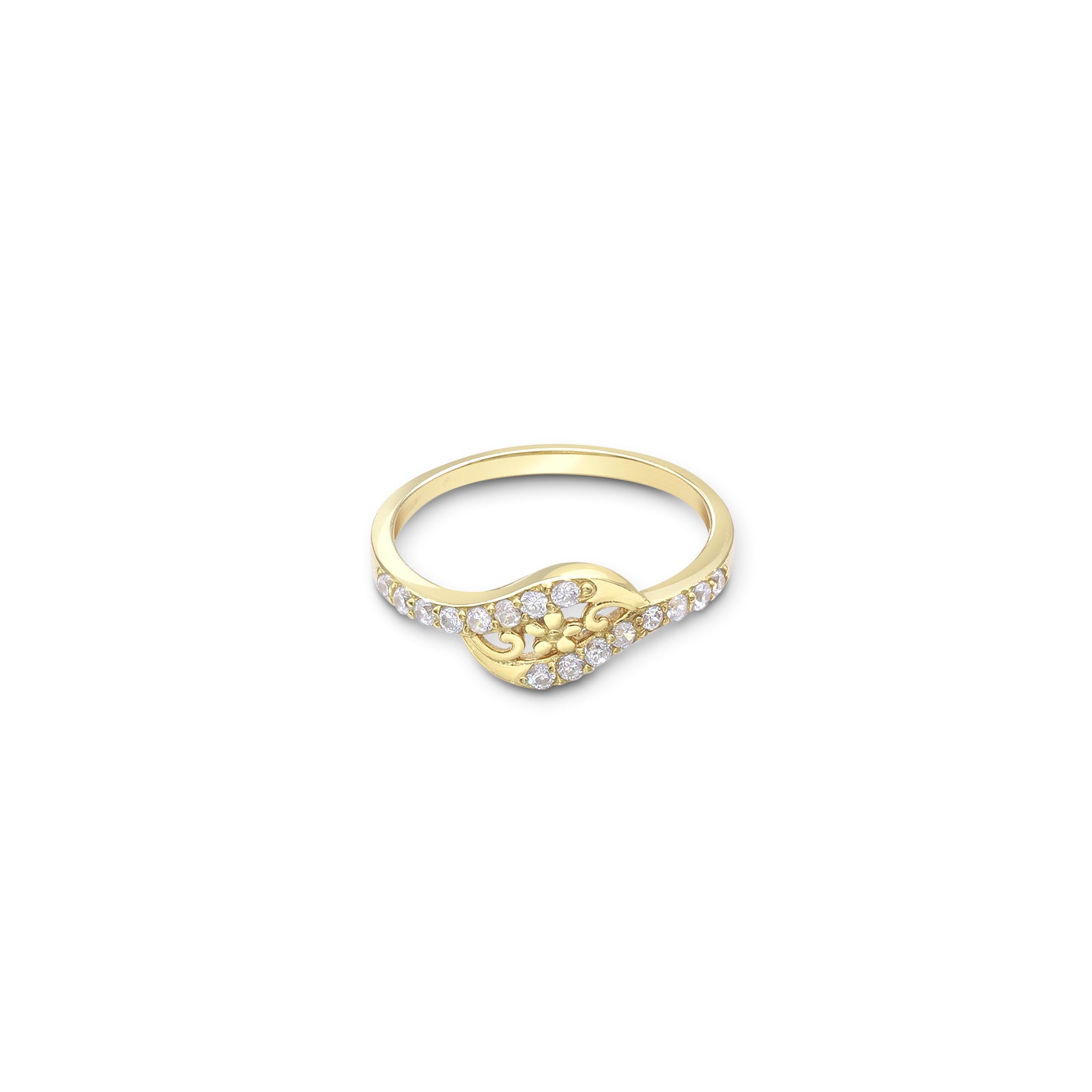Gold Plated Designer CZ Floral Silver Finger Ring