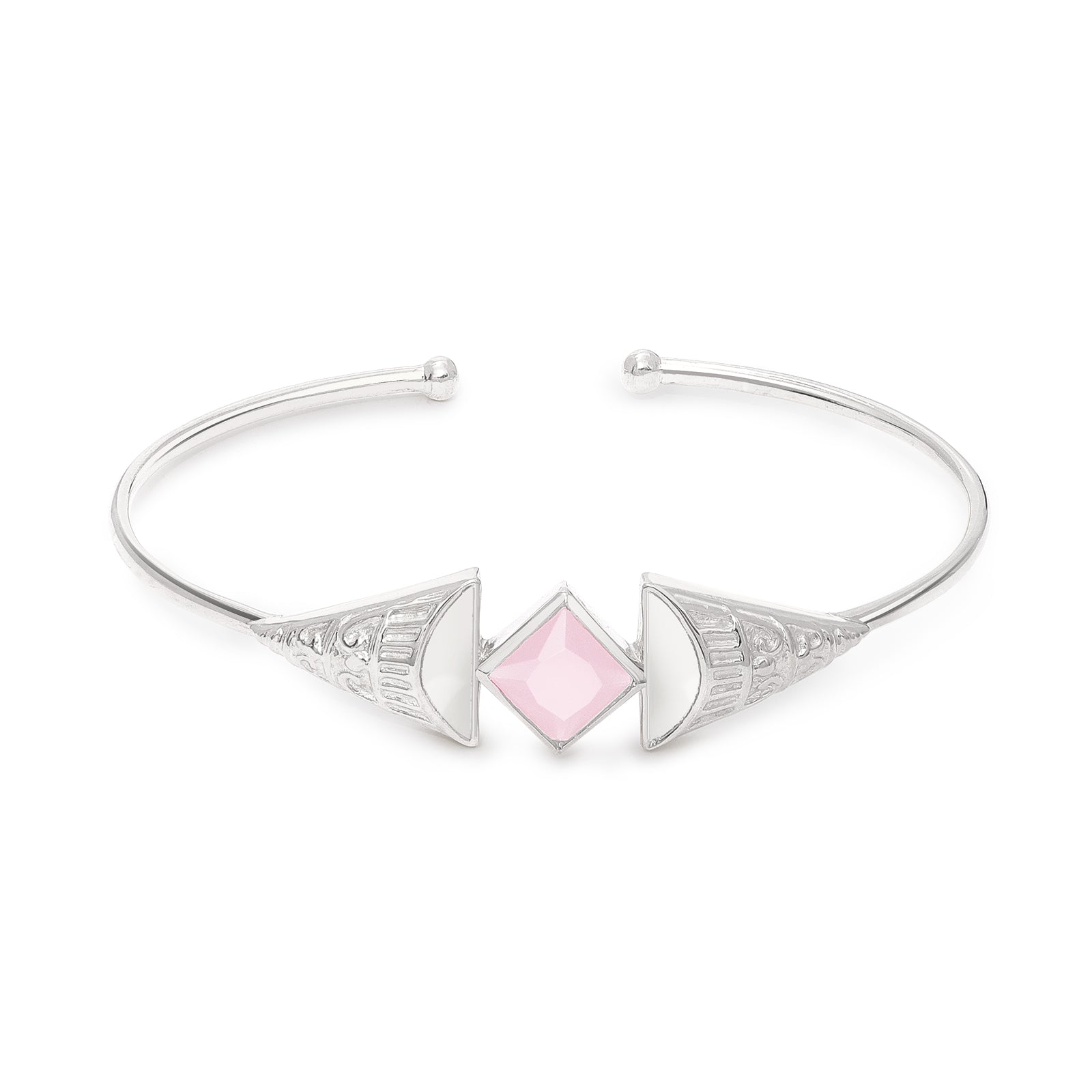 Rose Quartz Stone 925 Sterling Silver Bangle Bracelet - Tweov Jewels