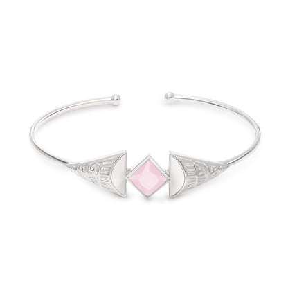 Rose Quartz Stone 925 Sterling Silver Bangle Bracelet - Tweov Jewels