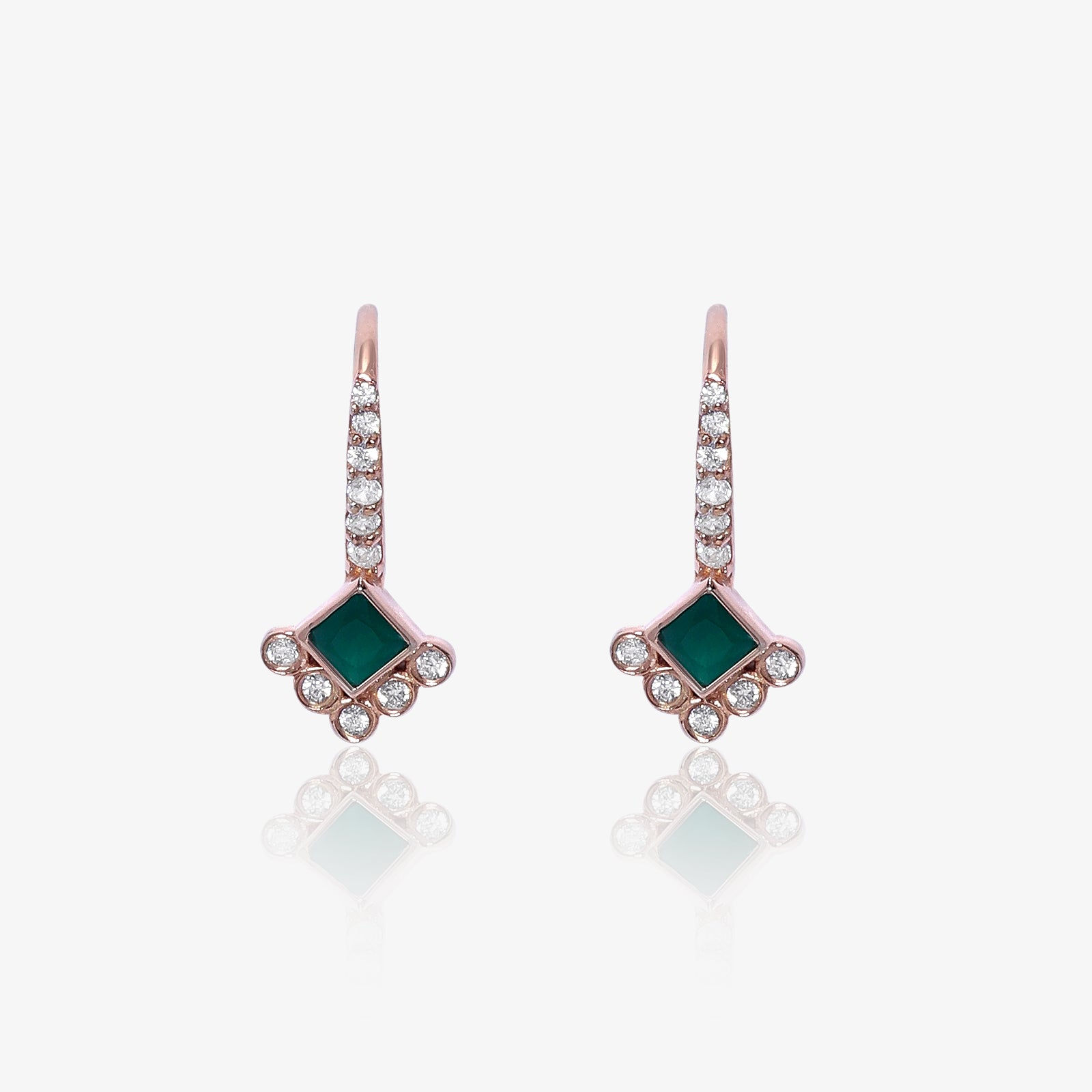 Rose Gold Green Emerald Silver Dangle Earrings - Tweov Jewels