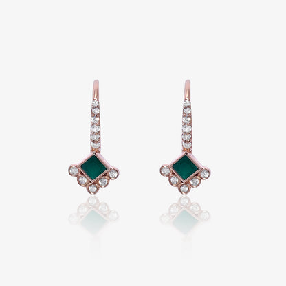 Rose Gold Green Emerald Silver Dangle Earrings - Tweov Jewels