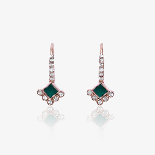 Rose Gold Green Emerald Silver Dangle Earrings