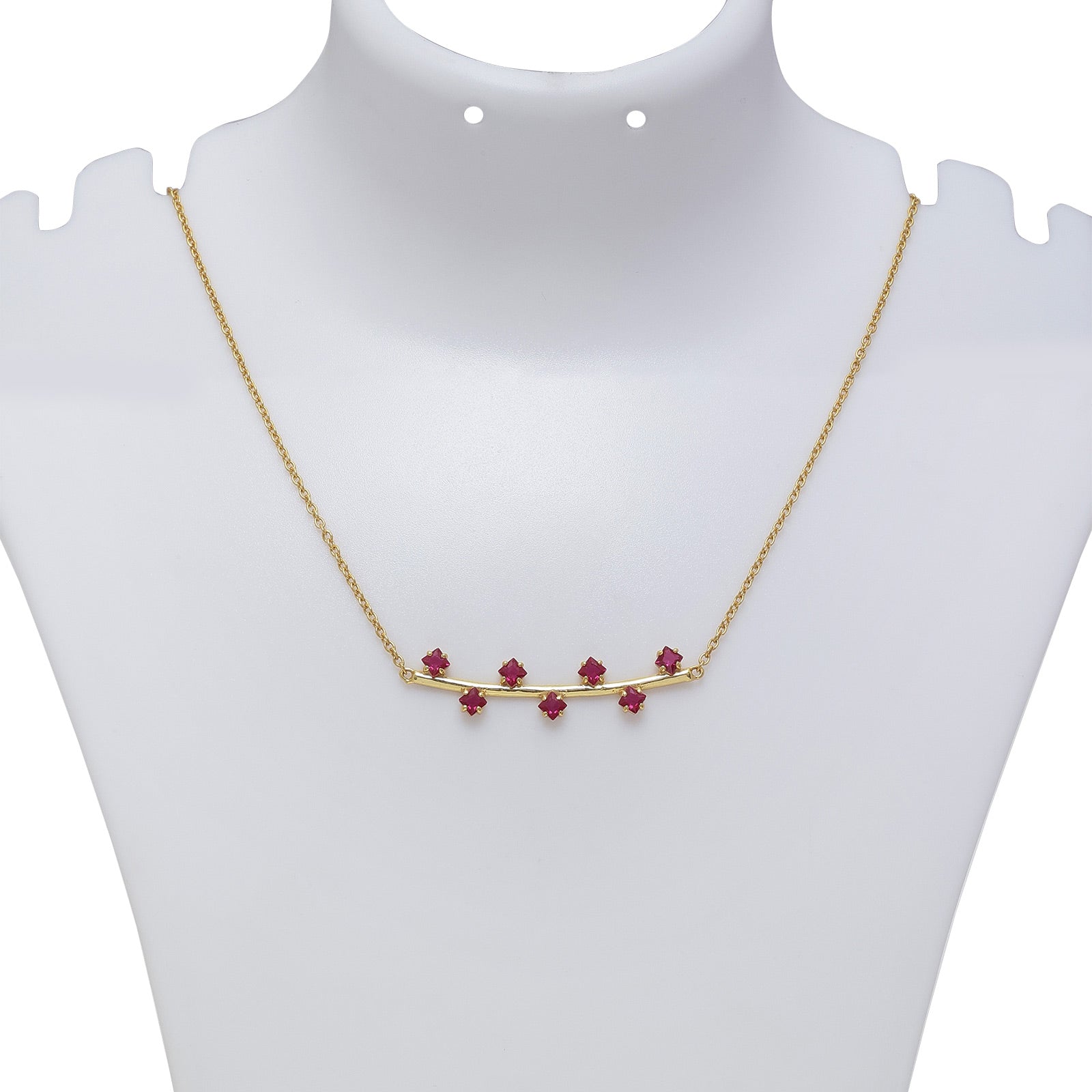 Pure Silver Necklace - Twine of Red Rubies in Gold Plating - Tweov Jewels