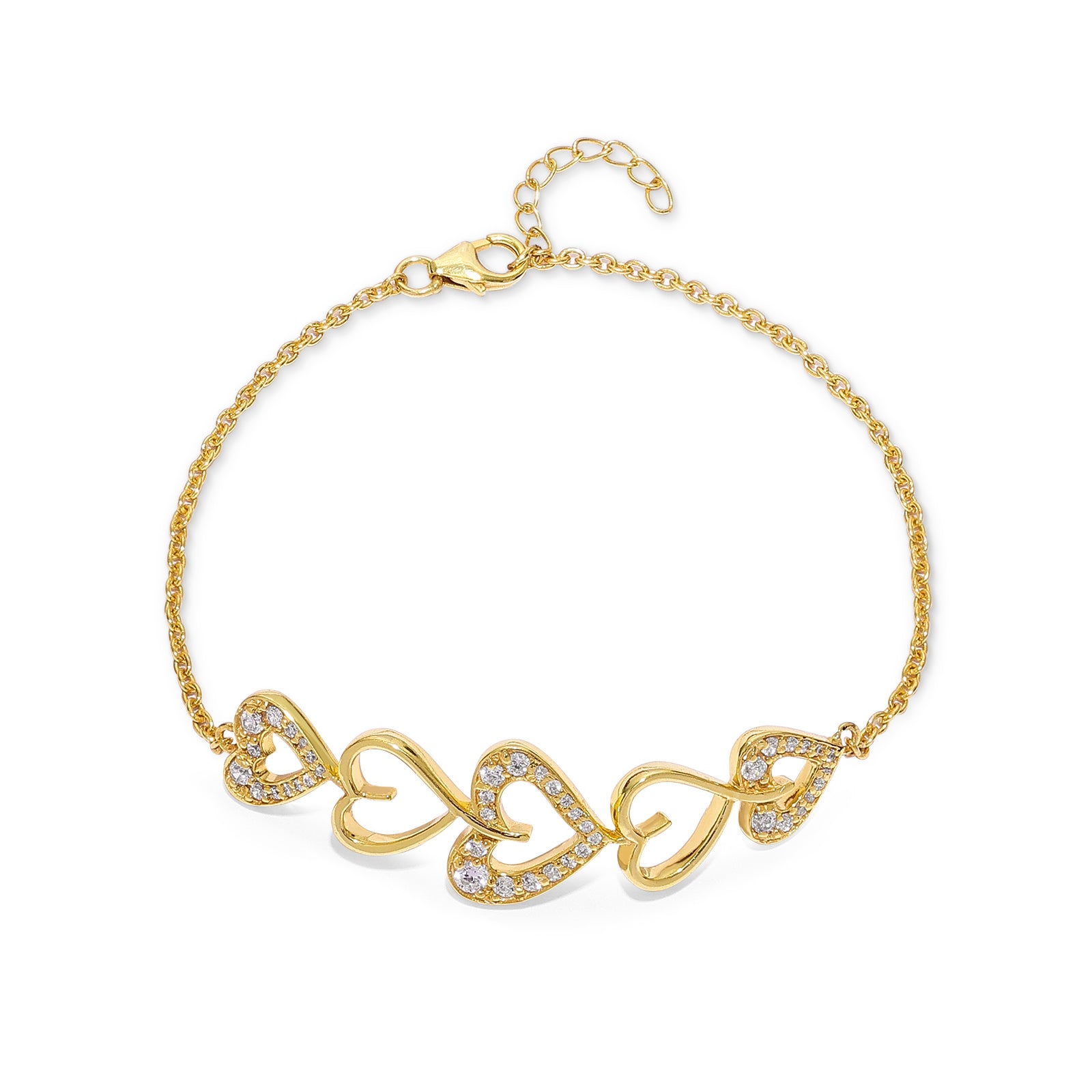 925 Sterling Silver Golden Heart - Shaped Bracelet - Tweov Jewels