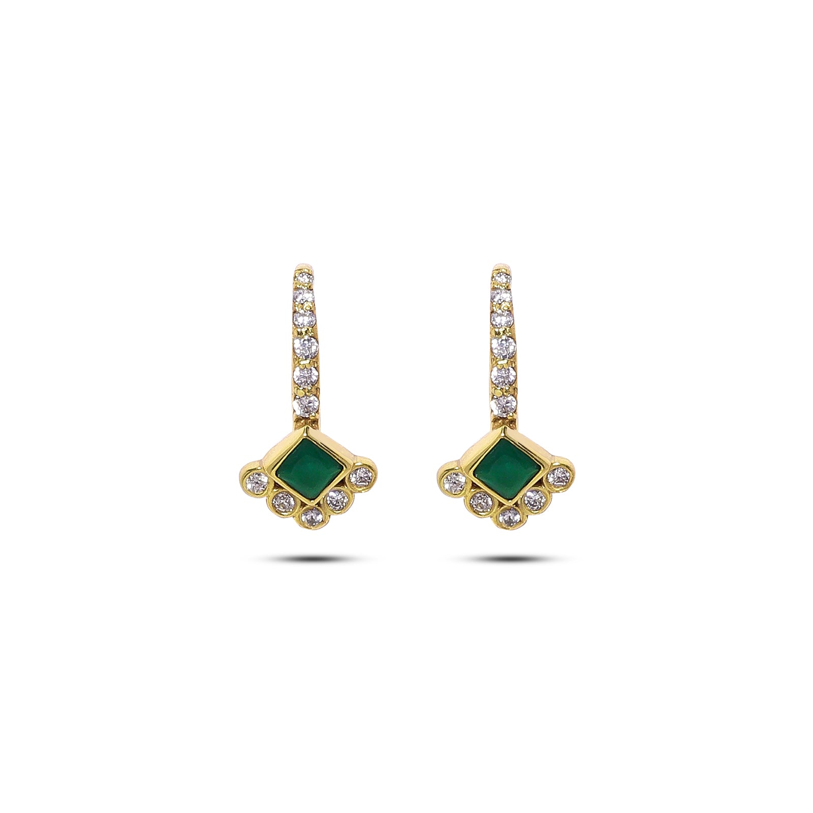 Pure Silver Gold Plated Earrings - Emerald Charm with CZ Fillings - Tweov Jewels