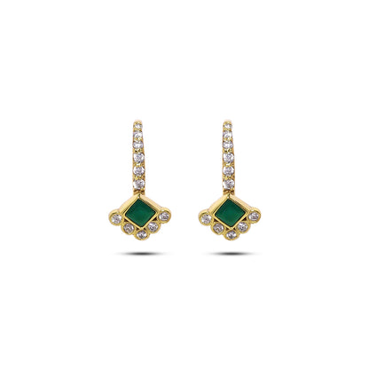 Pure Silver Gold Plated Earrings - Emerald Charm with CZ Fillings - Tweov Jewels