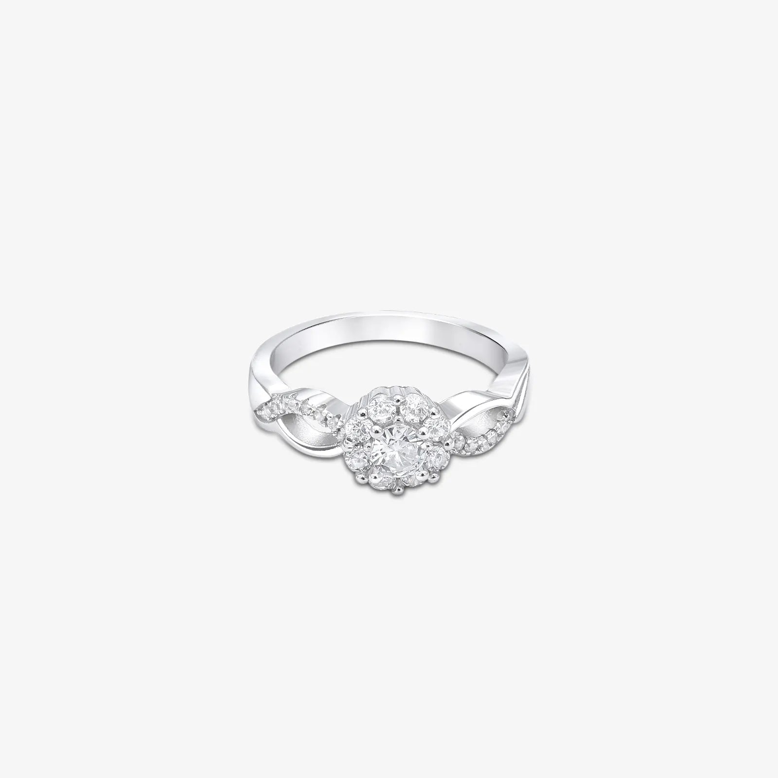 Floral Shaped Halo CZ Silver Ring