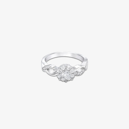 Floral Shaped Halo CZ Silver Ring