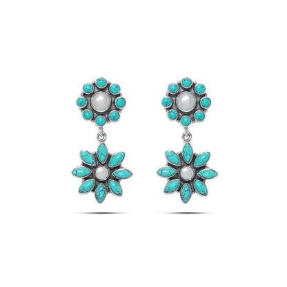 Pure Silver Earrings - Azure Bloom Howlite & Pearl - Tweov Jewels