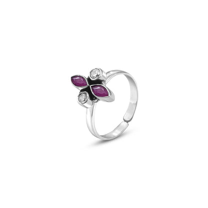 Ruby Marquise Floral Toe Ring For Women – 925 Sterling Silver Rhodium Plated