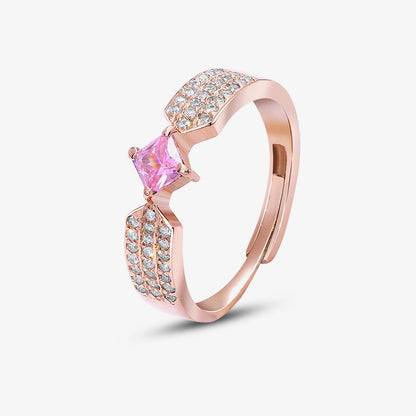 Rose Gold Pink Zircon Silver Ring