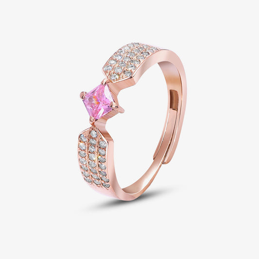 Rose Gold Pink Zircon Silver Ring