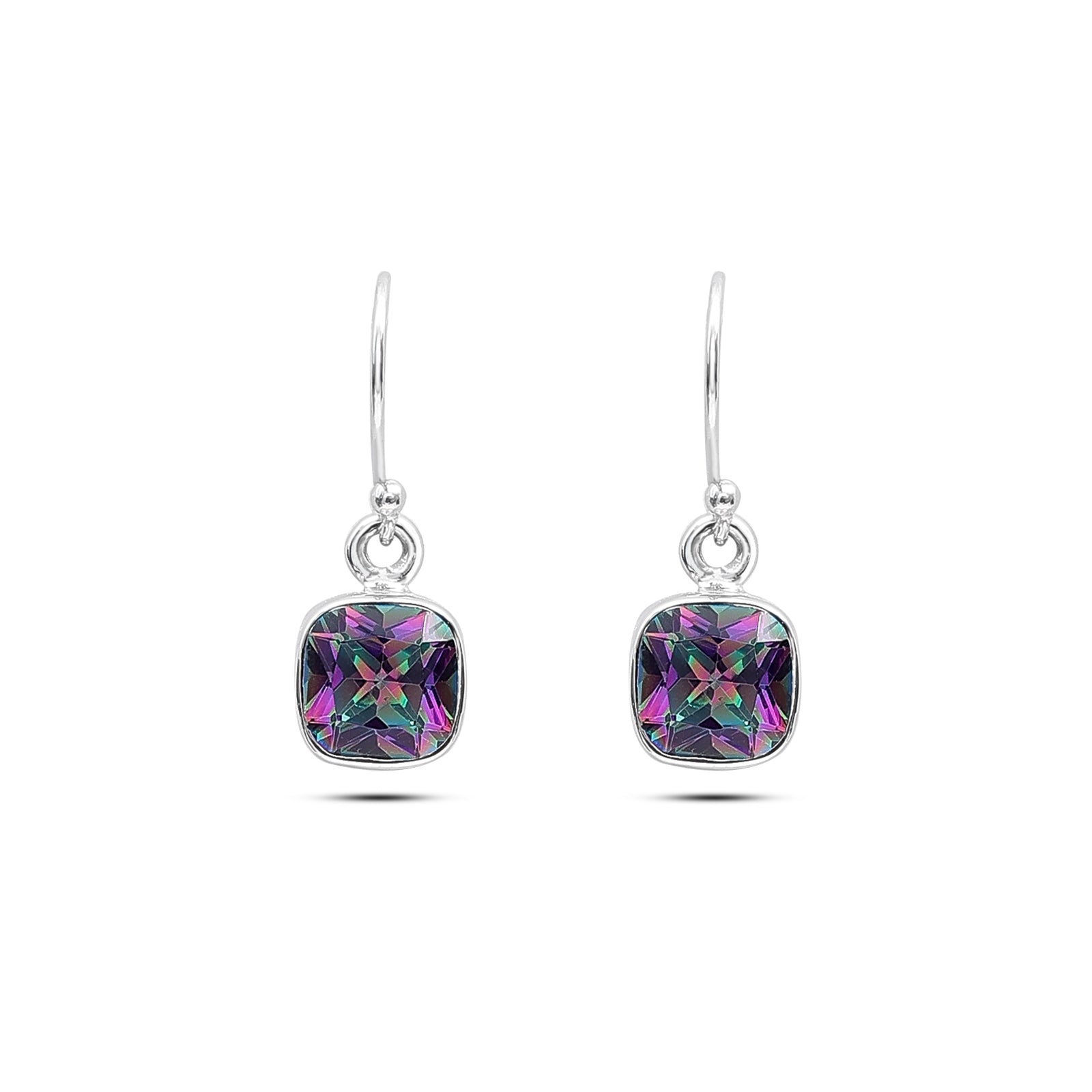 Pure 925 Silver Earrings - Hook Stud with Rainbow Topaz - Tweov Jewels