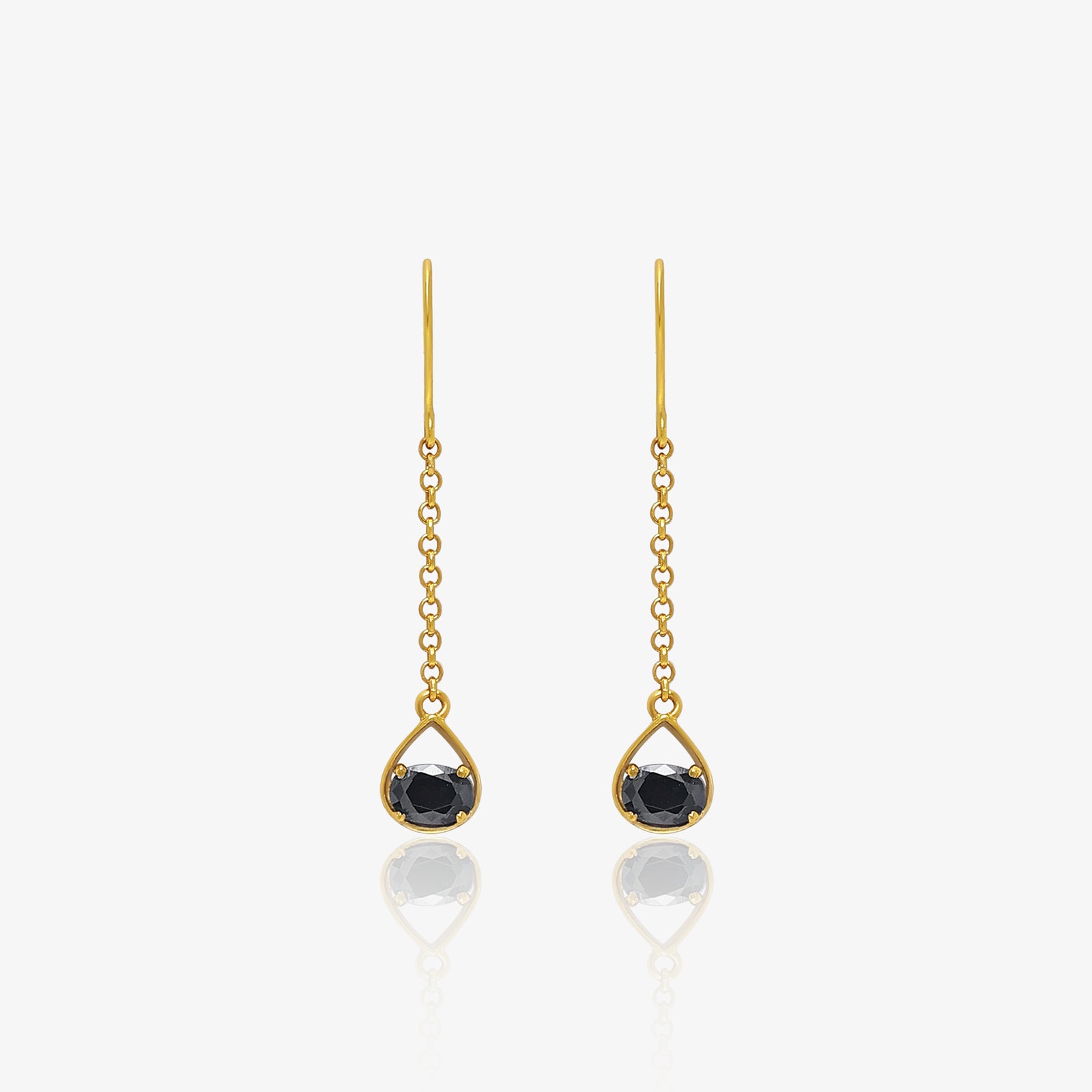 Pure Silver Earrings - Gold Plated Onyx Drop Danglers