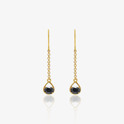 Pure Silver Earrings - Gold Plated Onyx Drop Danglers
