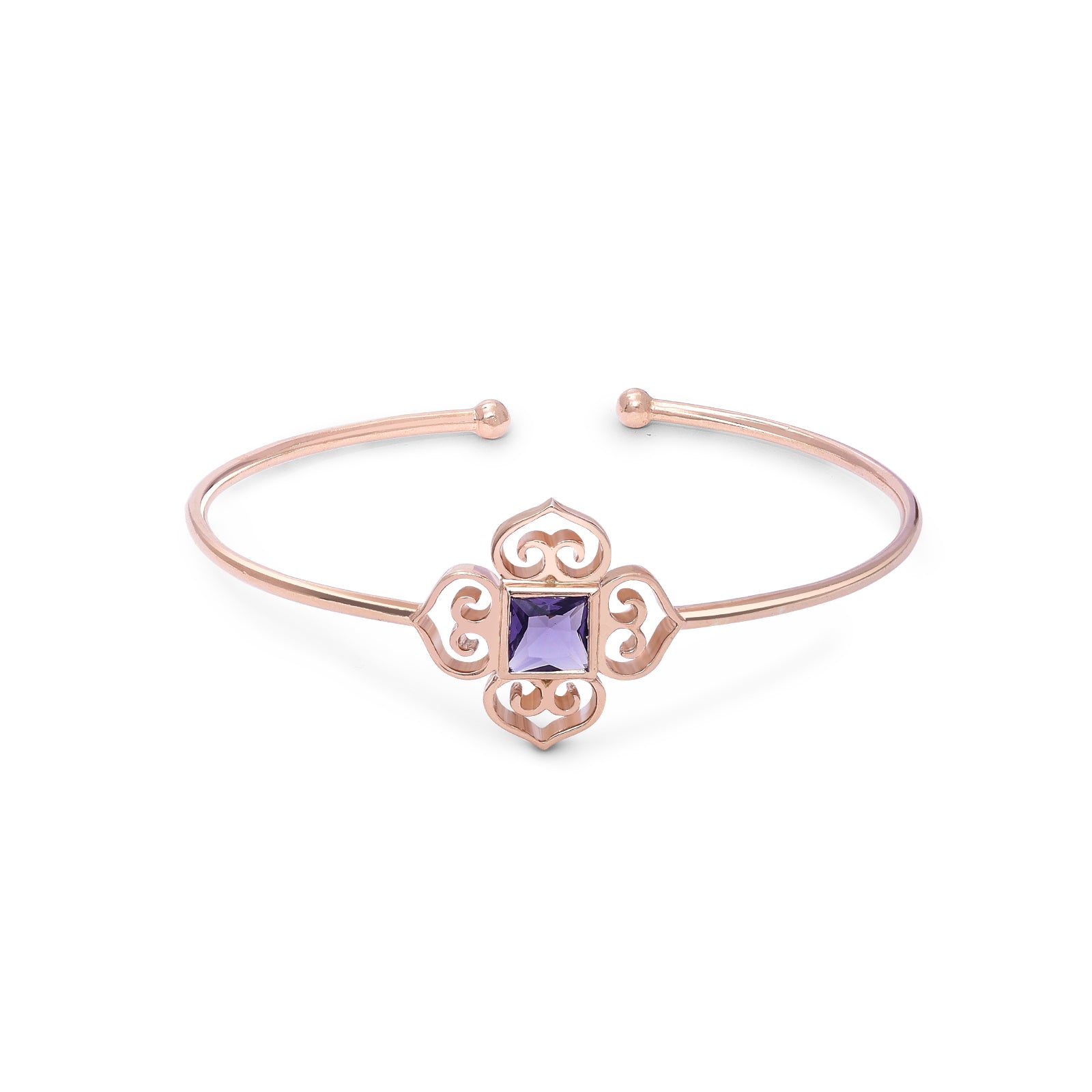 Purple Stone Floral Silver Cuff  Bracelet - Tweov Jewels
