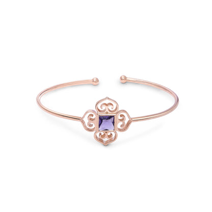 Purple Stone Floral Silver Cuff  Bracelet - Tweov Jewels