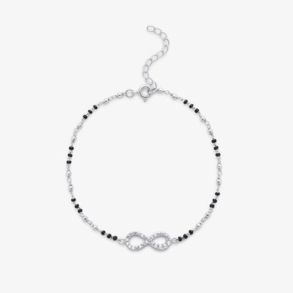Cz Infinity Black Bead Silver Anklet