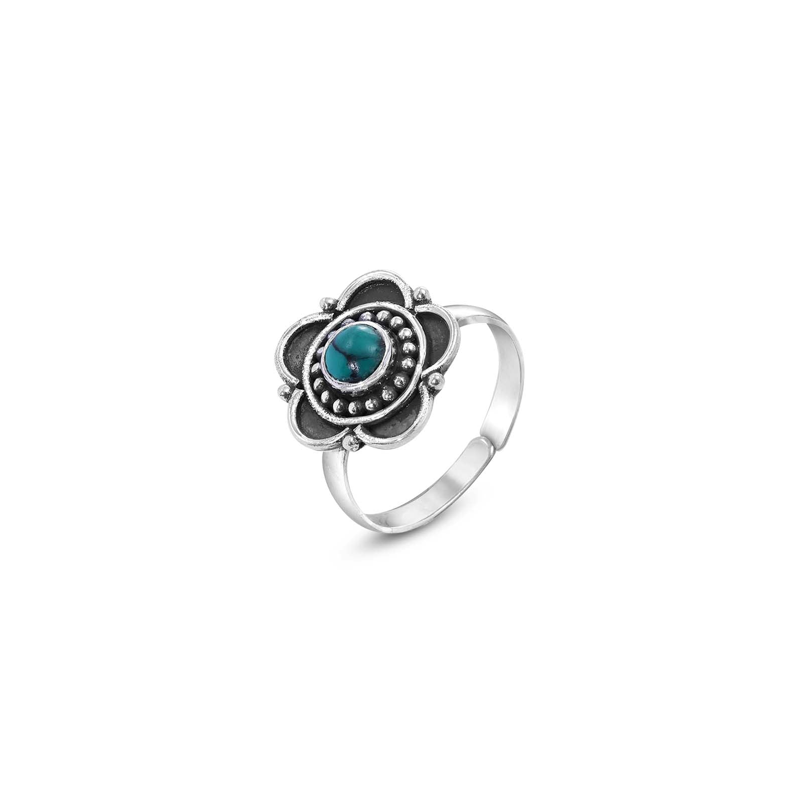 Silver Turquoise Stone Floral Toe Ring