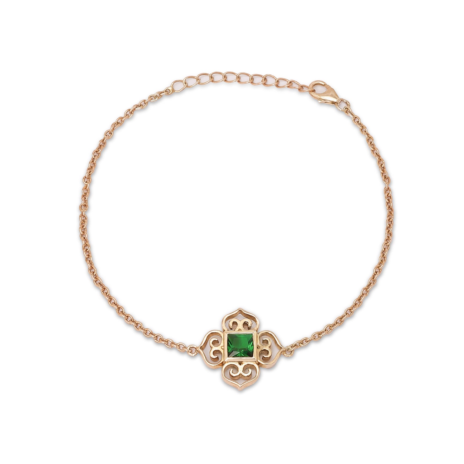 Rose Gold Plated Green Floral Silver Chain Bracelet - Tweov Jewels