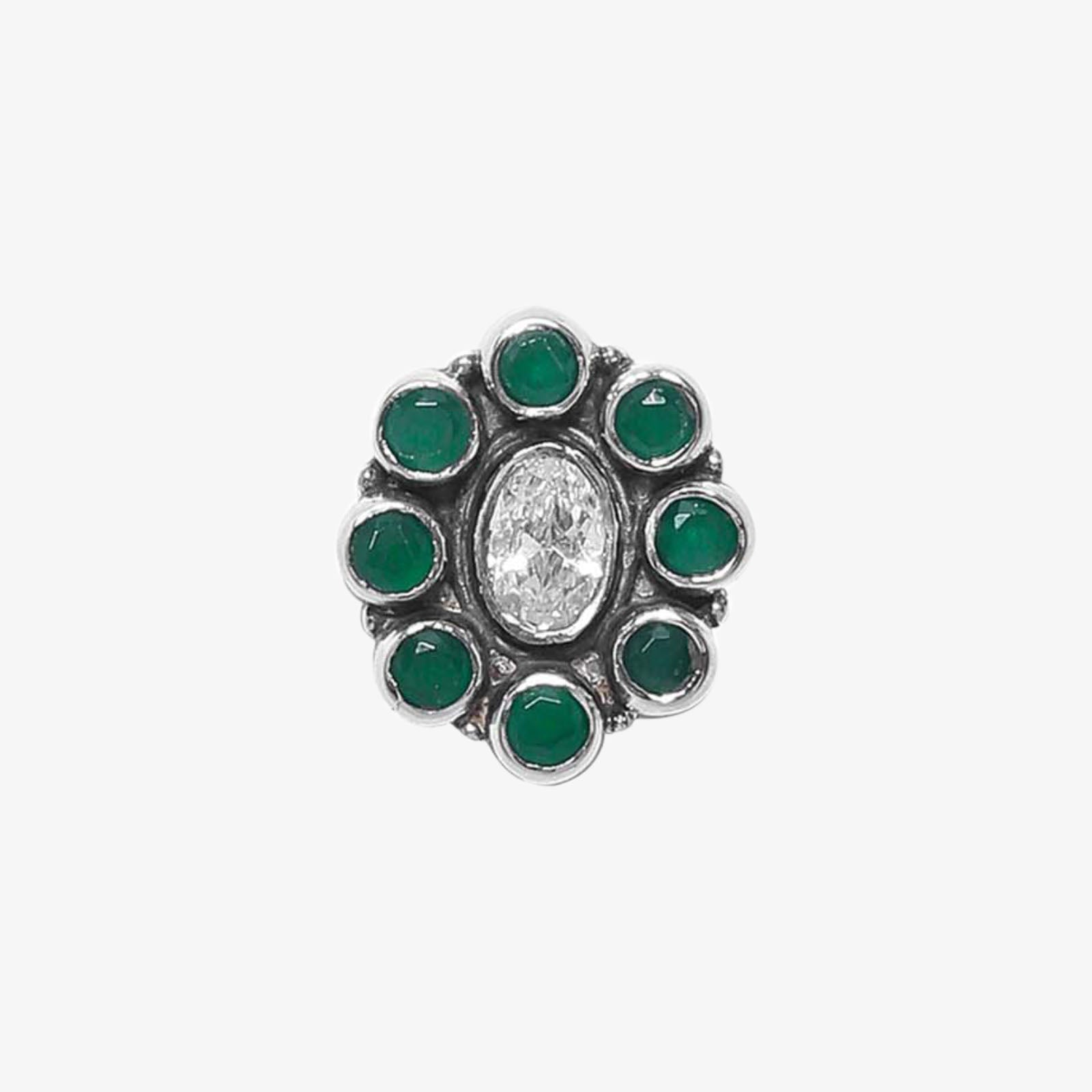 Oxidized Silver Green Stone Stud Earrings - Tweov Jewels